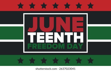 Juneteenth Independence Day. Freedom or Emancipation day. Annual american holiday, celebrated in June 19. African-American history and heritage. Poster, greeting card, banner and background. Vector