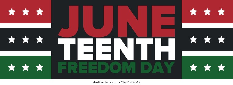 Juneteenth Independence Day. Freedom or Emancipation day. Annual american holiday, celebrated in June 19. African-American history and heritage. Poster, greeting card, banner and background. Vector