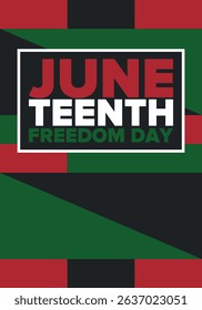 Juneteenth Independence Day. Freedom or Emancipation day. Annual american holiday, celebrated in June 19. African-American history and heritage. Poster, greeting card, banner and background. Vector