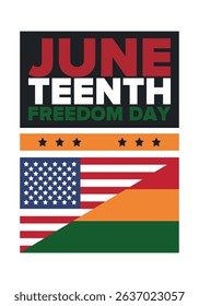 Juneteenth Independence Day. Freedom or Emancipation day. Annual american holiday, celebrated in June 19. African-American history and heritage. Poster, greeting card, banner and background. Vector