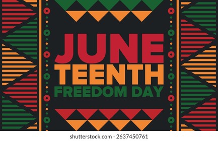 Juneteenth Independence Day. Freedom or Emancipation day. Annual american holiday, celebrated in June 19. African-American history and heritage. Poster, greeting card, banner and background. Vector