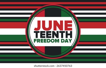 Juneteenth Independence Day. Freedom or Emancipation day. Annual american holiday, celebrated in June 19. African-American history and heritage. Poster, greeting card, banner and background. Vector