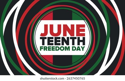 Juneteenth Independence Day. Freedom or Emancipation day. Annual american holiday, celebrated in June 19. African-American history and heritage. Poster, greeting card, banner and background. Vector