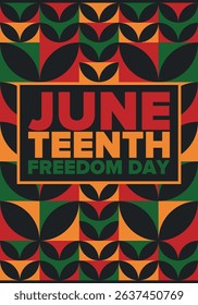 Juneteenth Independence Day. Freedom or Emancipation day. Annual american holiday, celebrated in June 19. African-American history and heritage. Poster, greeting card, banner and background. Vector