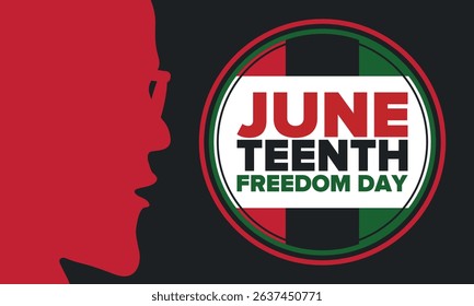 Juneteenth Independence Day. Freedom or Emancipation day. Annual american holiday, celebrated in June 19. African-American history and heritage. Poster, greeting card, banner and background. Vector