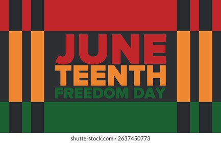 Juneteenth Independence Day. Freedom or Emancipation day. Annual american holiday, celebrated in June 19. African-American history and heritage. Poster, greeting card, banner and background. Vector