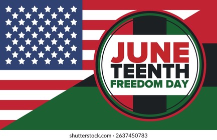 Juneteenth Independence Day. Freedom or Emancipation day. Annual american holiday, celebrated in June 19. African-American history and heritage. Poster, greeting card, banner and background. Vector