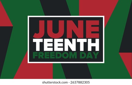 Juneteenth Independence Day. Freedom or Emancipation day. Annual american holiday, celebrated in June 19. African-American history and heritage. Poster, greeting card, banner and background. Vector