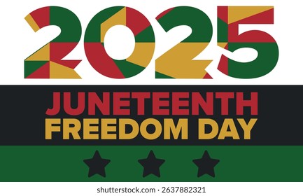 Juneteenth Independence Day. Freedom or Emancipation day. Annual american holiday, celebrated in June 19. African-American history and heritage. Poster, greeting card, banner and background. Vector