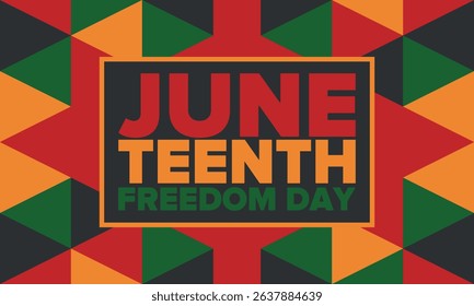 Juneteenth Independence Day. Freedom or Emancipation day. Annual american holiday, celebrated in June 19. African-American history and heritage. Poster, greeting card, banner and background. Vector
