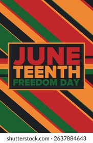 Juneteenth Independence Day. Freedom or Emancipation day. Annual american holiday, celebrated in June 19. African-American history and heritage. Poster, greeting card, banner and background. Vector