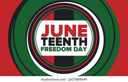 Juneteenth Independence Day. Freedom or Emancipation day. Annual american holiday, celebrated in June 19. African-American history and heritage. Poster, greeting card, banner and background. Vector