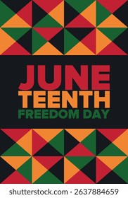 Juneteenth Independence Day. Freedom or Emancipation day. Annual american holiday, celebrated in June 19. African-American history and heritage. Poster, greeting card, banner and background. Vector