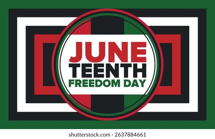 Juneteenth Independence Day. Freedom or Emancipation day. Annual american holiday, celebrated in June 19. African-American history and heritage. Poster, greeting card, banner and background. Vector