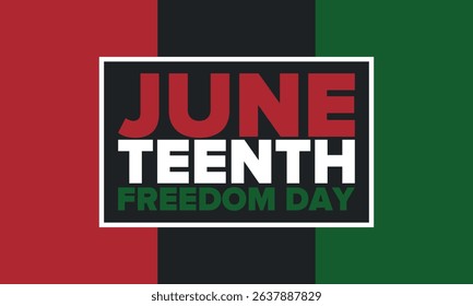 Juneteenth Independence Day. Freedom or Emancipation day. Annual american holiday, celebrated in June 19. African-American history and heritage. Poster, greeting card, banner and background. Vector