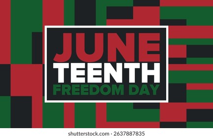 Juneteenth Independence Day. Freedom or Emancipation day. Annual american holiday, celebrated in June 19. African-American history and heritage. Poster, greeting card, banner and background. Vector