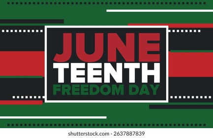Juneteenth Independence Day. Freedom or Emancipation day. Annual american holiday, celebrated in June 19. African-American history and heritage. Poster, greeting card, banner and background. Vector