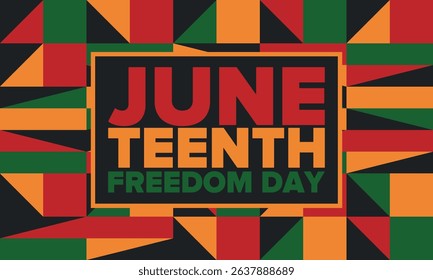 Juneteenth Independence Day. Freedom or Emancipation day. Annual american holiday, celebrated in June 19. African-American history and heritage. Poster, greeting card, banner and background. Vector