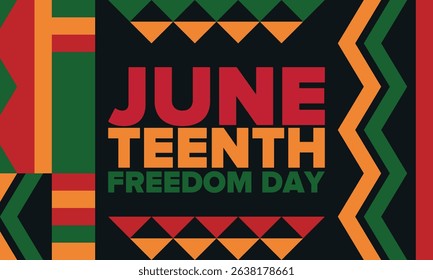 Juneteenth Independence Day. Freedom or Emancipation day. Annual american holiday, celebrated in June 19. African-American history and heritage. Poster, greeting card, banner and background. Vector