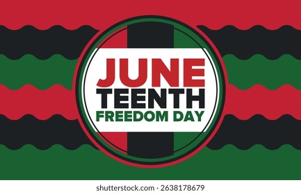 Juneteenth Independence Day. Freedom or Emancipation day. Annual american holiday, celebrated in June 19. African-American history and heritage. Poster, greeting card, banner and background. Vector