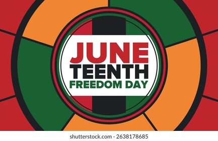 Juneteenth Independence Day. Freedom or Emancipation day. Annual american holiday, celebrated in June 19. African-American history and heritage. Poster, greeting card, banner and background. Vector