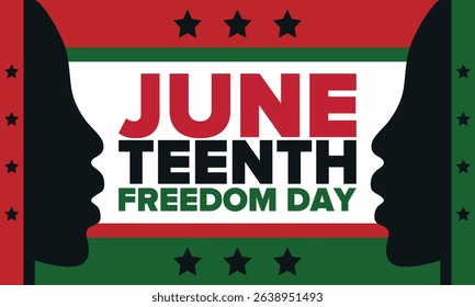 Juneteenth Independence Day. Freedom or Emancipation day. Annual american holiday, celebrated in June 19. African-American history and heritage. Poster, greeting card, banner and background. Vector