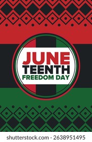 Juneteenth Independence Day. Freedom or Emancipation day. Annual american holiday, celebrated in June 19. African-American history and heritage. Poster, greeting card, banner and background. Vector