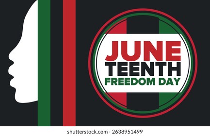 Juneteenth Independence Day. Freedom or Emancipation day. Annual american holiday, celebrated in June 19. African-American history and heritage. Poster, greeting card, banner and background. Vector