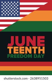 Juneteenth Independence Day. Freedom or Emancipation day. Annual american holiday, celebrated in June 19. African-American history and heritage. Poster, greeting card, banner and background. Vector
