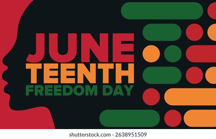 Juneteenth Independence Day. Freedom or Emancipation day. Annual american holiday, celebrated in June 19. African-American history and heritage. Poster, greeting card, banner and background. Vector