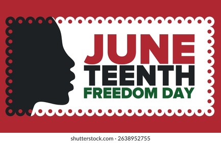 Juneteenth Independence Day. Freedom or Emancipation day. Annual american holiday, celebrated in June 19. African-American history and heritage. Poster, greeting card, banner and background. Vector