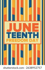 Juneteenth Independence Day. Freedom or Emancipation day. Annual american holiday, celebrated in June 19. African-American history and heritage. Poster, greeting card, banner and background. Vector