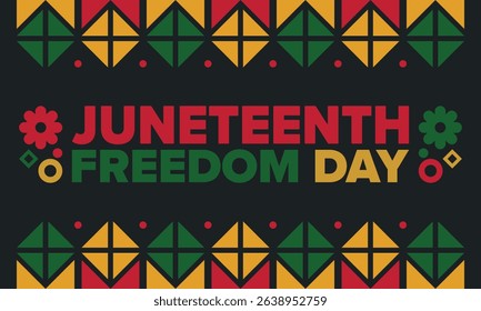 Juneteenth Independence Day. Freedom or Emancipation day. Annual american holiday, celebrated in June 19. African-American history and heritage. Poster, greeting card, banner and background. Vector