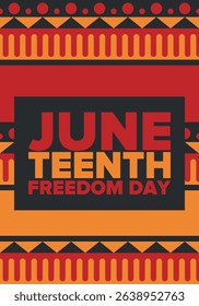 Juneteenth Independence Day. Freedom or Emancipation day. Annual american holiday, celebrated in June 19. African-American history and heritage. Poster, greeting card, banner and background. Vector