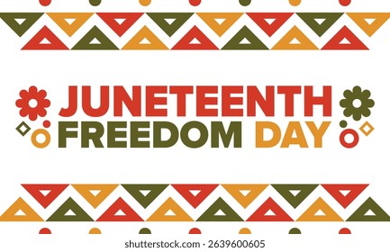 Juneteenth Independence Day. Freedom or Emancipation day. Annual american holiday, celebrated in June 19. African-American history and heritage. Poster, greeting card, banner and background. Vector