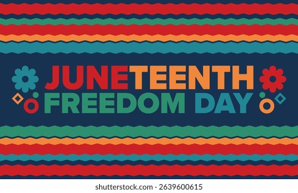 Juneteenth Independence Day. Freedom or Emancipation day. Annual american holiday, celebrated in June 19. African-American history and heritage. Poster, greeting card, banner and background. Vector