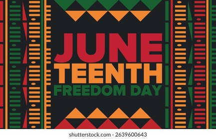 Juneteenth Independence Day. Freedom or Emancipation day. Annual american holiday, celebrated in June 19. African-American history and heritage. Poster, greeting card, banner and background. Vector
