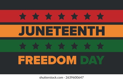 Juneteenth Independence Day. Freedom or Emancipation day. Annual american holiday, celebrated in June 19. African-American history and heritage. Poster, greeting card, banner and background. Vector