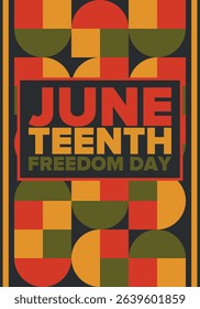 Juneteenth Independence Day. Freedom or Emancipation day. Annual american holiday, celebrated in June 19. African-American history and heritage. Poster, greeting card, banner and background. Vector