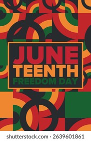 Juneteenth Independence Day. Freedom or Emancipation day. Annual american holiday, celebrated in June 19. African-American history and heritage. Poster, greeting card, banner and background. Vector