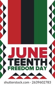 Juneteenth Independence Day. Freedom or Emancipation day. Annual american holiday, celebrated in June 19. African-American history and heritage. Poster, greeting card, banner and background. Vector