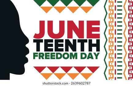 Juneteenth Independence Day. Freedom or Emancipation day. Annual american holiday, celebrated in June 19. African-American history and heritage. Poster, greeting card, banner and background. Vector