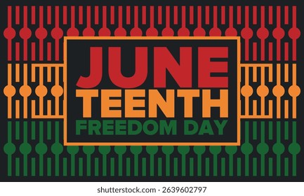 Juneteenth Independence Day. Freedom or Emancipation day. Annual american holiday, celebrated in June 19. African-American history and heritage. Poster, greeting card, banner and background. Vector