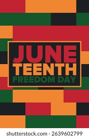 Juneteenth Independence Day. Freedom or Emancipation day. Annual american holiday, celebrated in June 19. African-American history and heritage. Poster, greeting card, banner and background. Vector