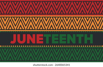 Juneteenth Independence Day. Freedom or Emancipation day. Annual american holiday, celebrated in June 19. African-American history and heritage. Poster, greeting card, banner and background. Vector