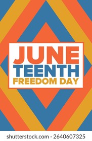 Juneteenth Independence Day. Freedom or Emancipation day. Annual american holiday, celebrated in June 19. African-American history and heritage. Poster, greeting card, banner and background. Vector