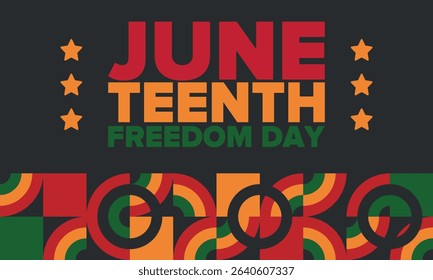 Juneteenth Independence Day. Freedom or Emancipation day. Annual american holiday, celebrated in June 19. African-American history and heritage. Poster, greeting card, banner and background. Vector