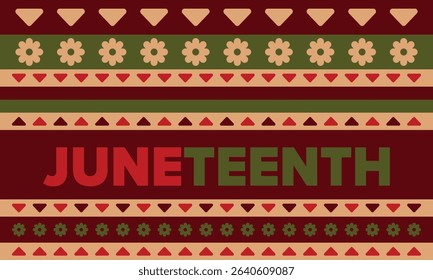 Juneteenth Independence Day. Freedom or Emancipation day. Annual american holiday, celebrated in June 19. African-American history and heritage. Poster, greeting card, banner and background. Vector