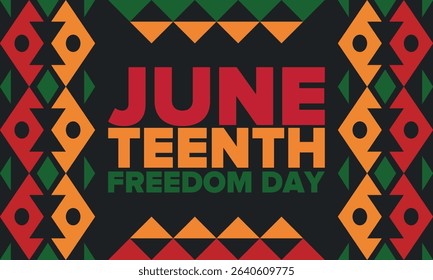 Juneteenth Independence Day. Freedom or Emancipation day. Annual american holiday, celebrated in June 19. African-American history and heritage. Poster, greeting card, banner and background. Vector