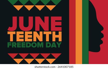 Juneteenth Independence Day. Freedom or Emancipation day. Annual american holiday, celebrated in June 19. African-American history and heritage. Poster, greeting card, banner and background. Vector